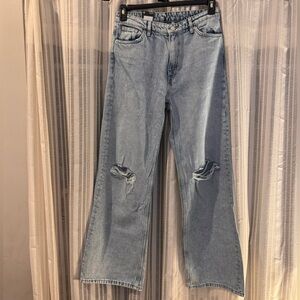 Blue Straight Leg Jeans with Vintage Wash